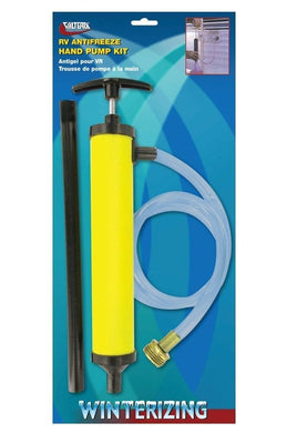Water System Antifreeze Pump; Hand Pump; For Pumping Antifreeze Directly Into RV Waterlines and Supply Tanks; With Hose Connection For Fresh Water Inlet; Yellow; Plastic